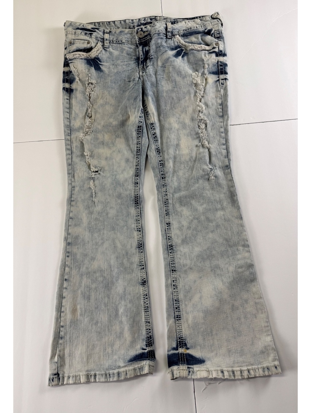 Amethyst Jeans Women’s 18 Acid Wash Distressed Flare Bootcut Y2K Stretch